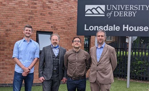 Left to right: Luke Boldock (UK Space Agency), Professor Angelo Maligno, Dr David Gonzalez and Dr Stefano Valvano (University of Derby)